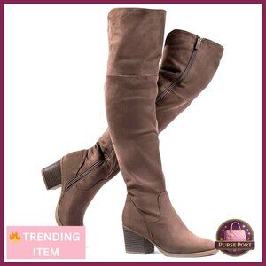 Women's Thigh High Boots Stacked Block Heel Over the Knee